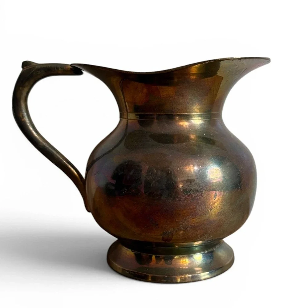 Vintage Brass Pitcher Made in India Aged Patina Decorative Metal Vase 5.75